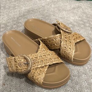 Marc Fisher Tan Woven Slide Sandals